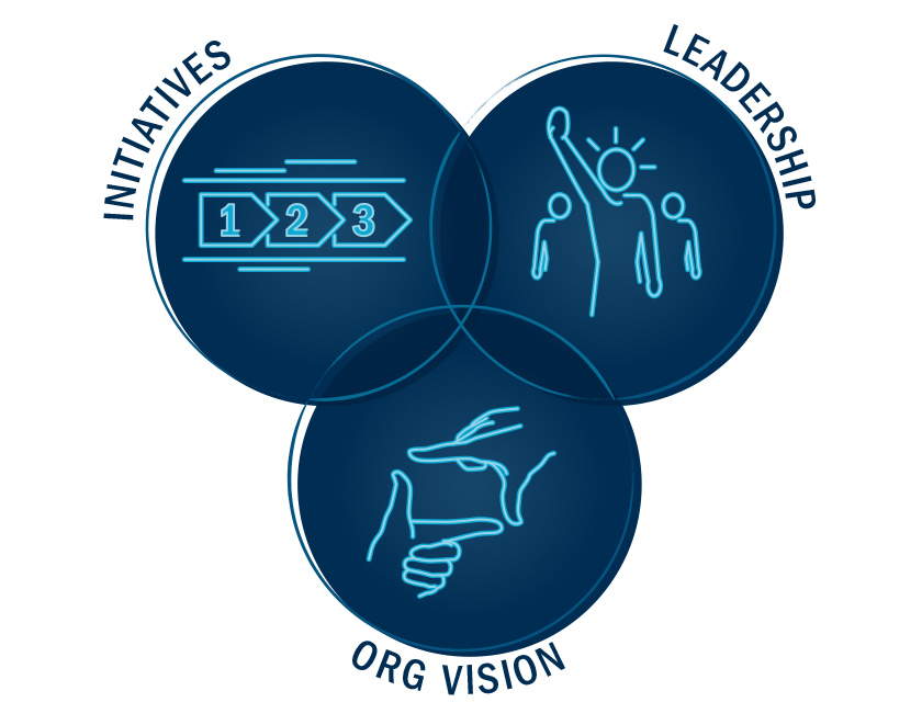 Diagram of initiative readiness, leadership adaptability, and organizational maturity