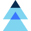 A blue triangular logo consists of three stacked arrows pointing upward. Each arrow becomes progressively lighter in color from the bottom to the top, set against a plain background.