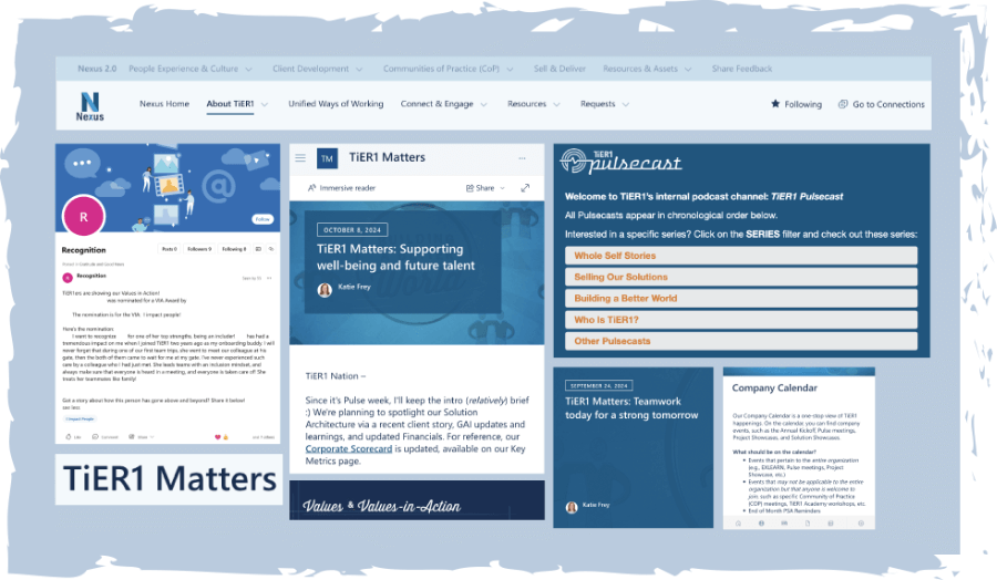 TiER1 Intranet Example Images that support our culture.