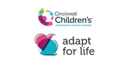 Colorful Cincinnati Children’s and Adapt for Life logos on white background.