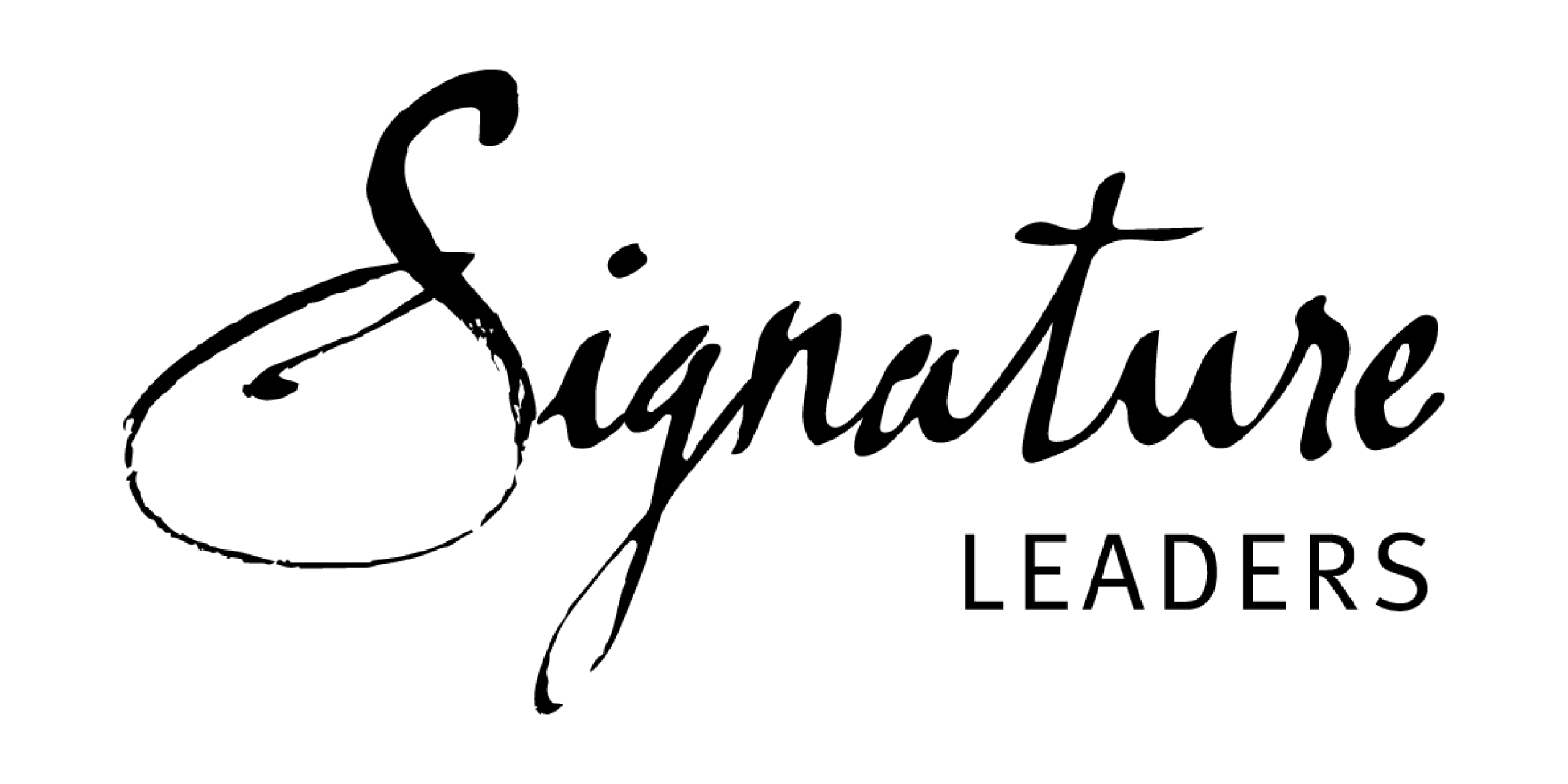 Signature Leaders logo in black with Signature in script font and Leaders in sans serif font