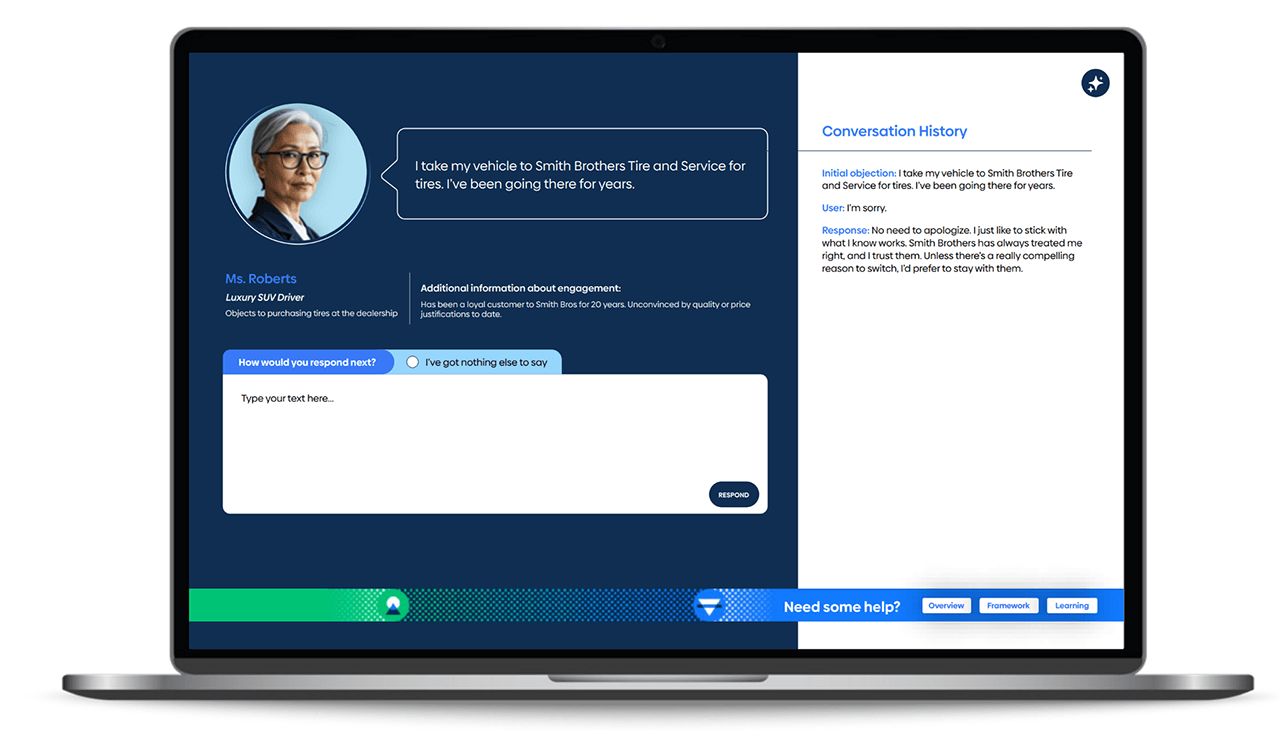 Screenshot of the SkillsBot welcome screen introducing the AI coach and prompting users to begin a practice session.