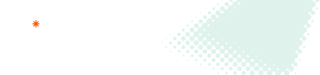 Minimalist gray banner with an orange star icon and a fading mint-green circular pattern on the right.