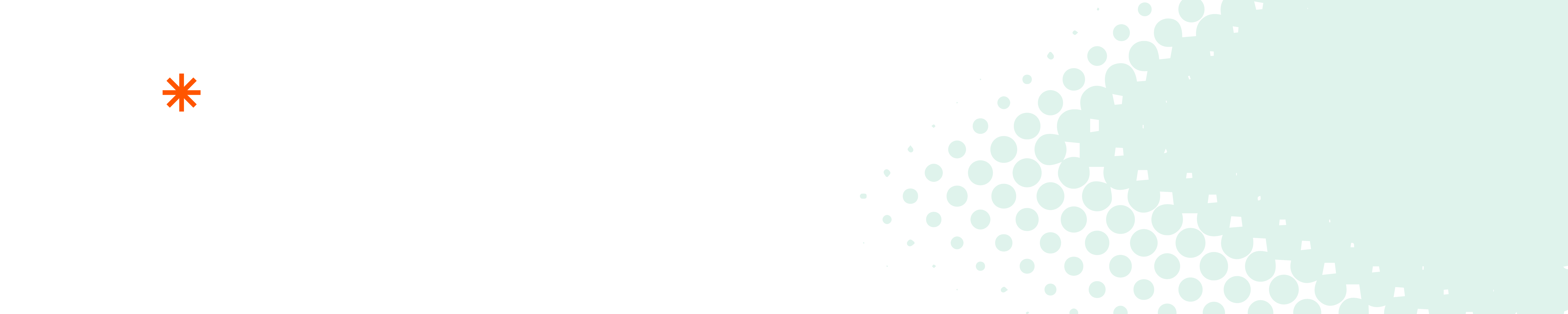 Minimalist gray banner with an orange star icon and a fading mint-green circular pattern on the right.